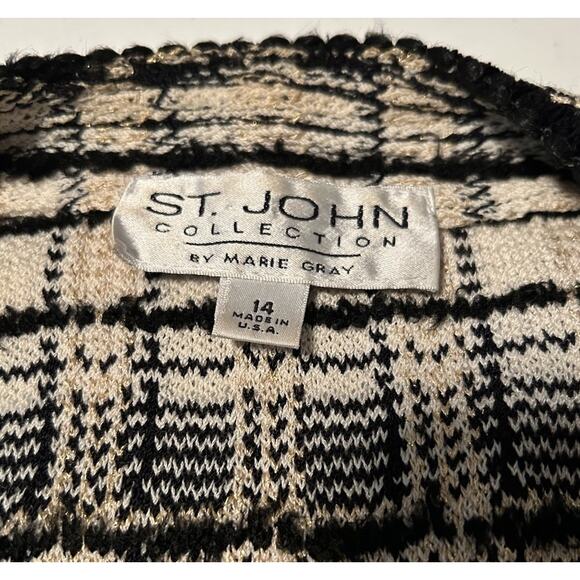 BEAUTIFUL St John collection knit jacket black white gold suit blazer size 14 - Picture 9 of 10